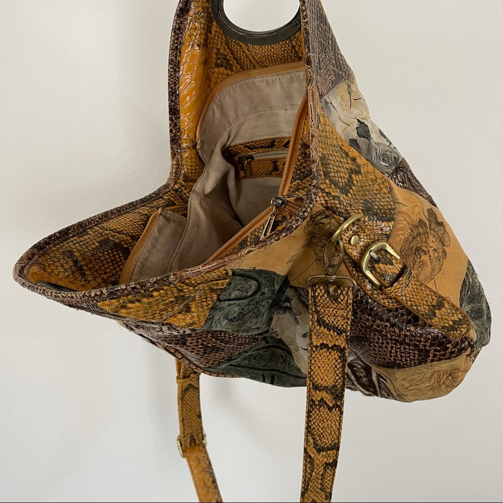 Vintage Handmade Python And Fabric Patchwork Bag - image 6